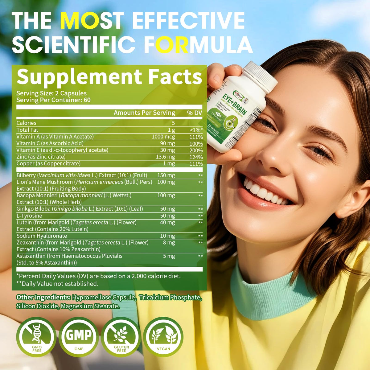 2 Pack Lutein Eye Vitamins 14 in 1 Supplement Eye Vitamins for Ocular Health, Dry Eye Support, Memory & Focus Supplement, Contains Zeaxanthin, Zinc, Vitamins A/C/E, 240 Capsules Total