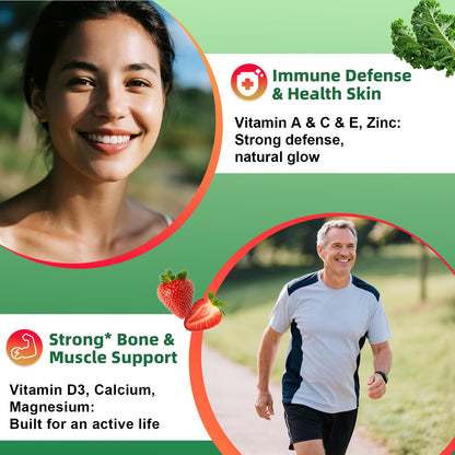 Sugar-Free Fruits & Veggies Gummies, Super Greens with 23 Fruits & 25 Veggies, Multivitamin Minerals & Fiber, Vegan Fruit & Vegetable Supplement for Adults, 120 Gummies, 2 Month Supply