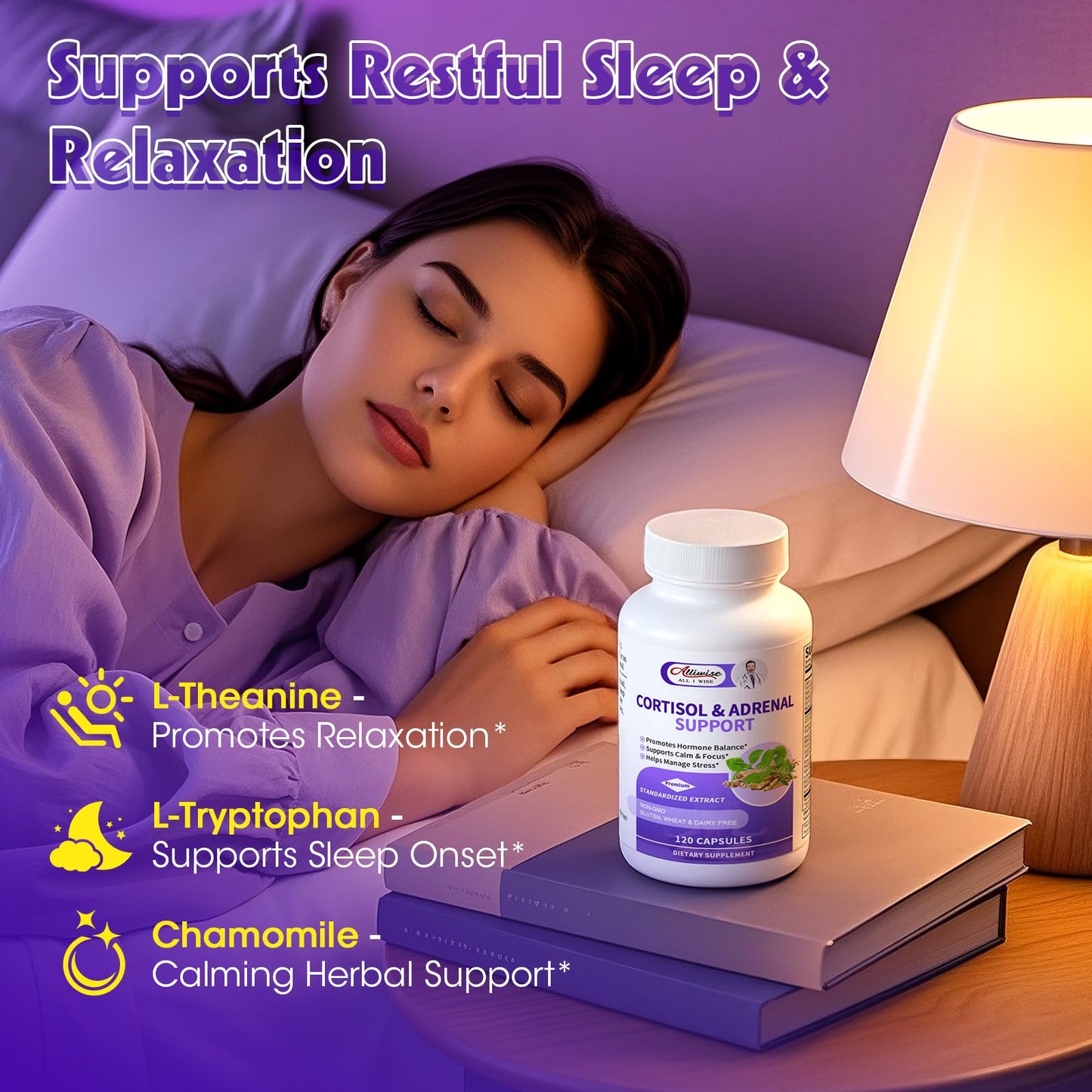 Cortisol Supplements for Women - Adrenal Support with Ashwagandha, L-Theanine & Holy Basil for Stress Relief, Mood & Steady Focus - Hormone Balance - 120 Vegan Capsules
