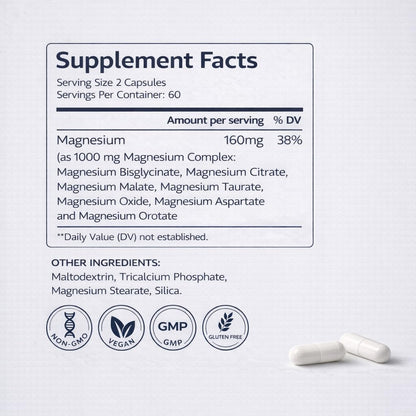 1000mg Magnesium Complex for Women & Men,7-Form Chelated Magnesium Blend with Glycinate, Taurate, Citrate & More,Calm, Sleep & Muscle Relaxation Support,Third-Party Tested