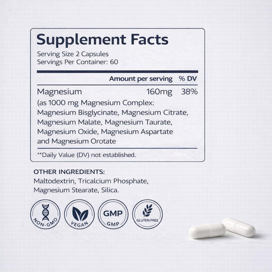 1000mg Magnesium Complex for Women & Men,7-Form Chelated Magnesium Blend with Glycinate, Taurate, Citrate & More,Calm, Sleep & Muscle Relaxation Support,Third-Party Tested