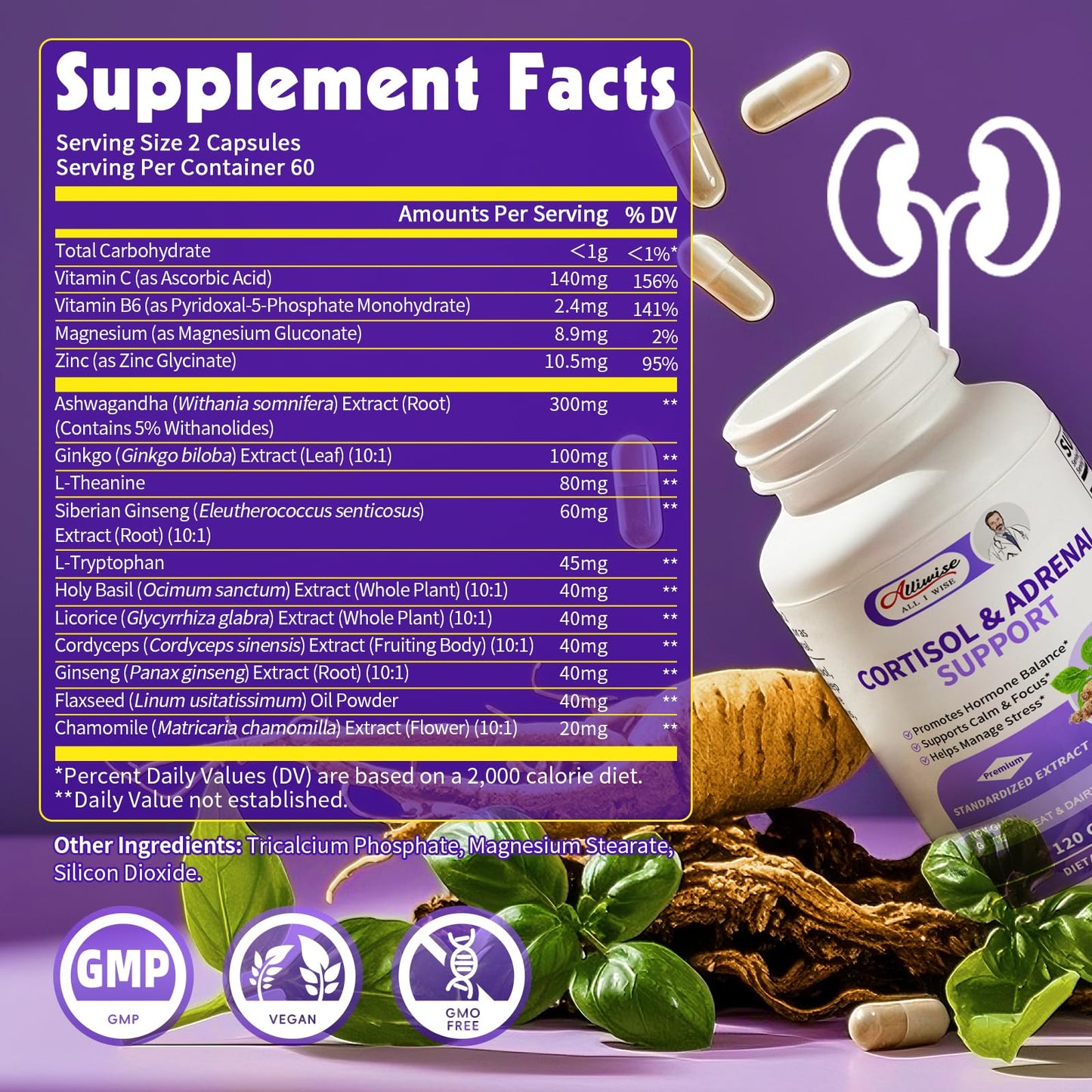 Cortisol Supplements for Women - Adrenal Support with Ashwagandha, L-Theanine & Holy Basil for Stress Relief, Mood & Steady Focus - Hormone Balance - 120 Vegan Capsules
