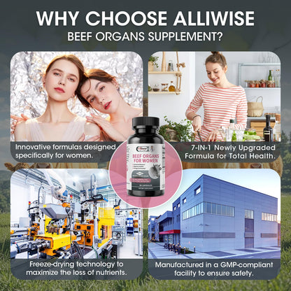 Women’s Beef Organ Supplement – 7-in-1 Grass Fed Formula with Liver, Uterus, Heart & More | Hormonal Balance & Digestive Support* | 90 Capsules**