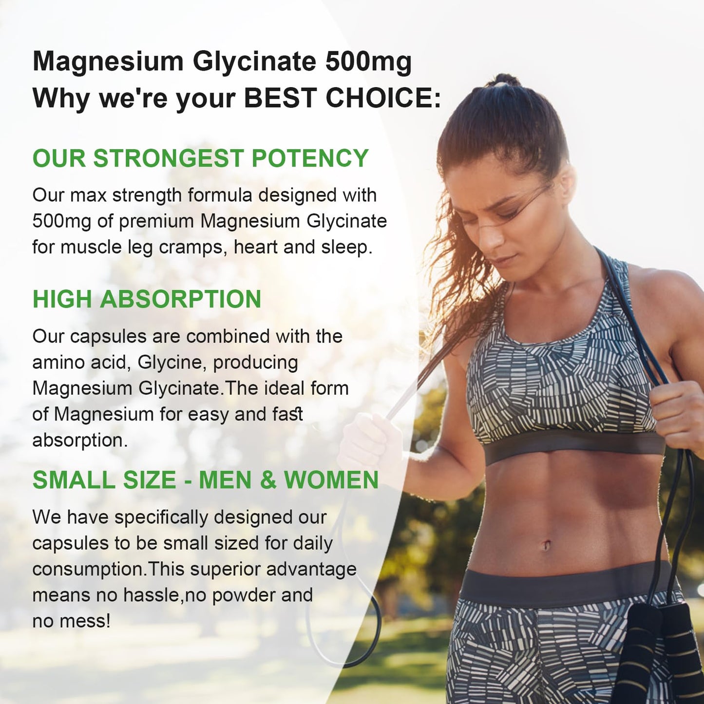 Magnesium Glycinate Supplement, High Absorption Dietary Supplement for Muscle, Heart, Nerve and Bone Support, Gluten Free, Non GMO, 120 Capsules, 60 Day Supply