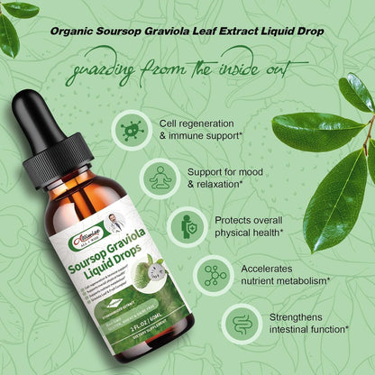 Soursop Liquid Drop for Cell regeneration & Immune support-Vegan Soursop Bitters Liquid,99% High Absorption form Soursop Leaf & Fruit Complex-4 Fl Oz
