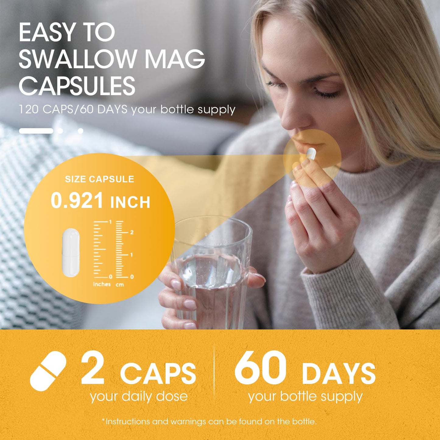 Magnesium Supplement + Ashwagandha & GABA, Magneium Glycinate, Taurate, Malate Complex for Clam Sleep, Muscles Recovery, Nerves, & Energy Support, High Absorption Vegan, Non-GMO - 120 ct
