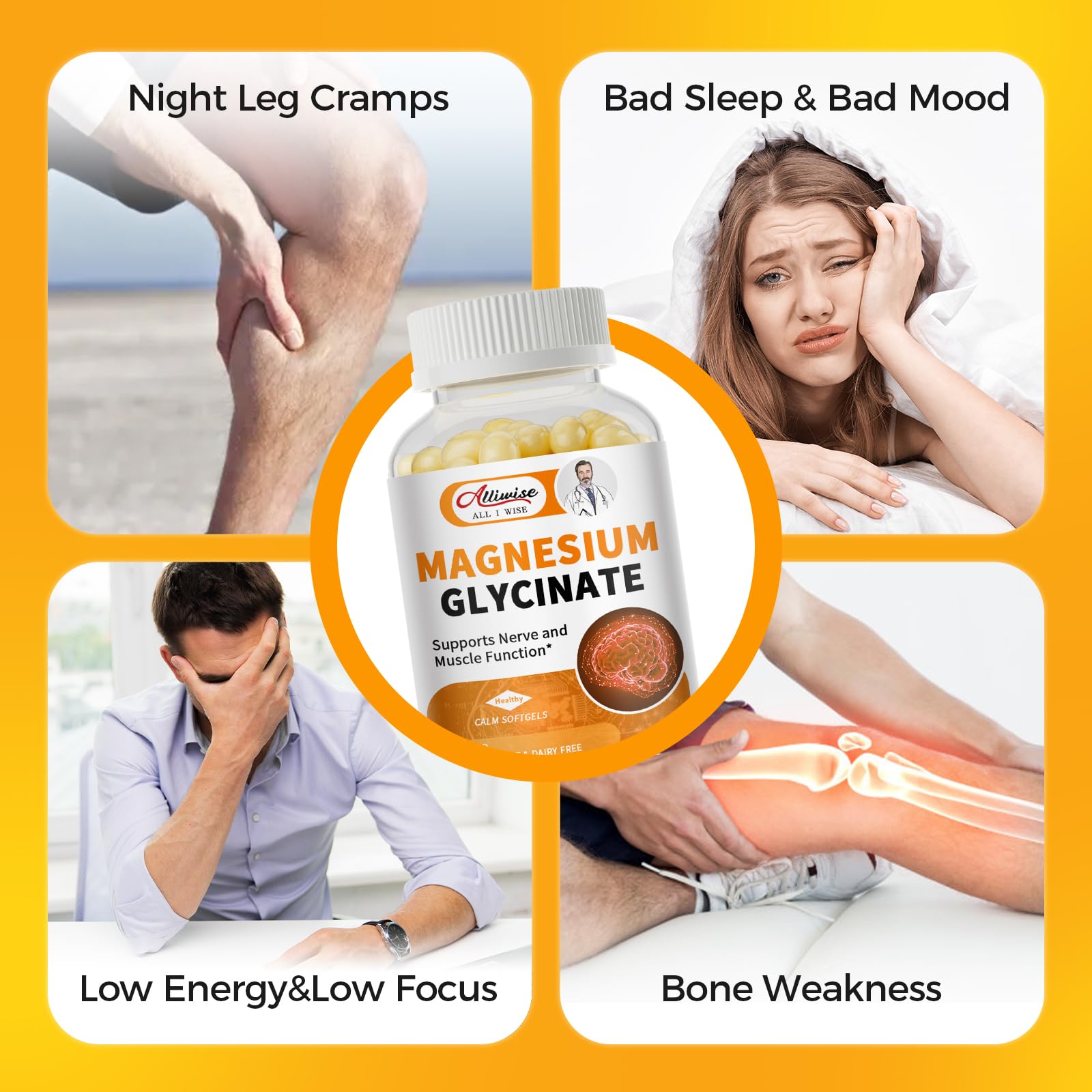 Magnesium Glycinate 400mg Softgels with Vitamin D3 & B6,Small Easy to Swallow Gel Caps,High Absorption, Gentle on Stomach,Supports Sleep, Muscle & Calm,Bone Health,120 Softgels