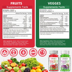 Sugar-Free Fruits & Veggies Gummies, Super Greens with 23 Fruits & 25 Veggies, Multivitamin Minerals & Fiber, Vegan Fruit & Vegetable Supplement for Adults, 120 Gummies, 2 Month Supply