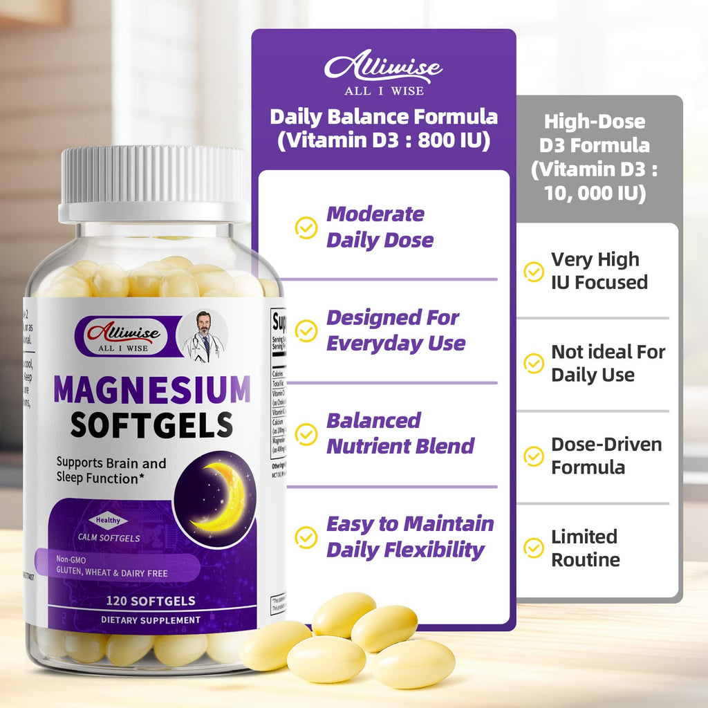 2 Pack High Absorption Magnesium Glycinate 400mg Softgels Supplement, Magnesium with Calcium - Highly Bioavailable - with Vitamin D3 & K2, for Sleep, Mood, Brain Support