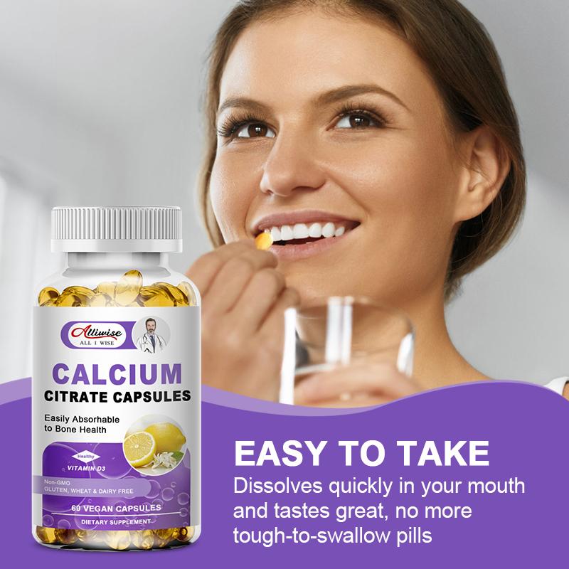 Calcium Citrate Capsule with Vitamin D - Calcium Citrate Supplement - Super Absorbable Bone Health & Muscle Function - 120 Capsules