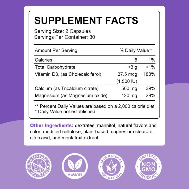 Calcium Citrate Capsule with Vitamin D - Calcium Citrate Supplement - Super Absorbable Bone Health & Muscle Function - 120 Capsules