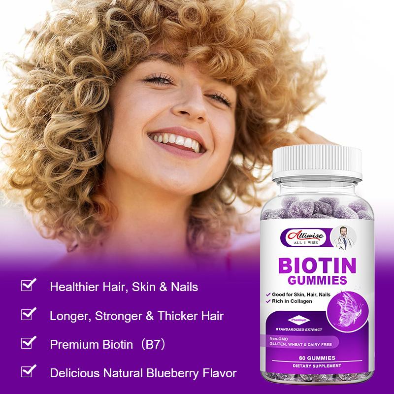 Alliwise Biotin & Collagen Gummies With Vitamin C For Anti Aging, Hair Growth, Skin, Strong Nails Beauty Support For Men & Women