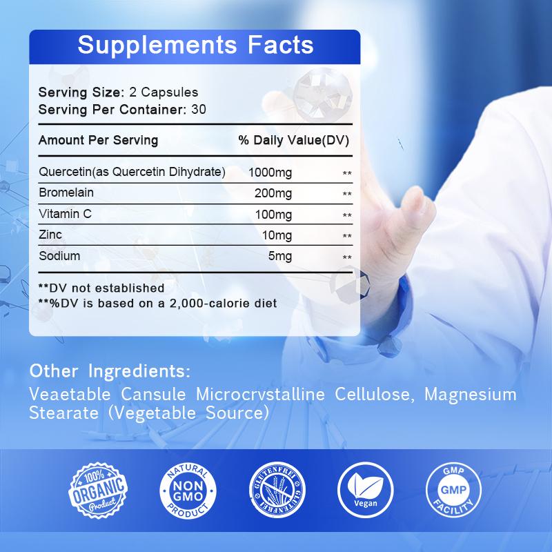 Alliwise Quercetin with Bromelain Vitamin Zinc 1000mg 120 Capsules