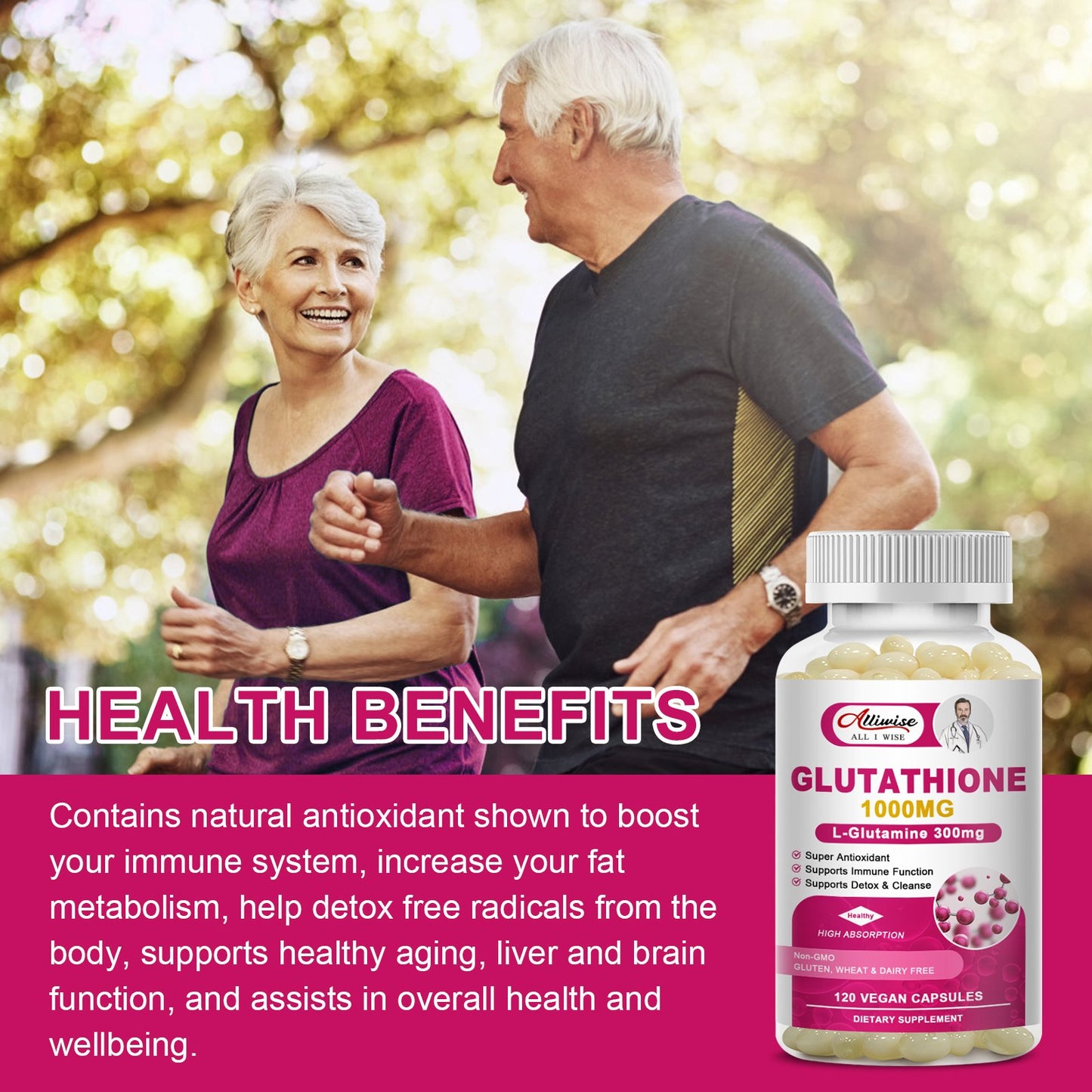 Alliwise Glutathione 1000mg Softgels Capsules L-Glutamine 300mg