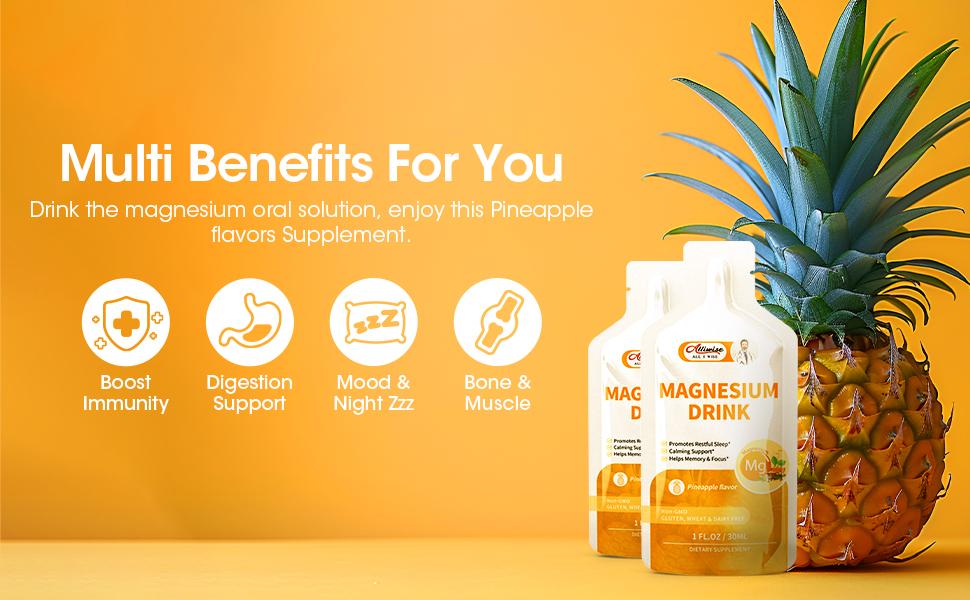 Magnesium Citrate Liquid 280mg Magnesium Drink Oral Solution with Vitamin, Zinc & Sodium Bromelain, Essential Magnesium Supplement Support Immune, Bone Health and Zzz, Pineapple Flavor, 10 Fl Oz