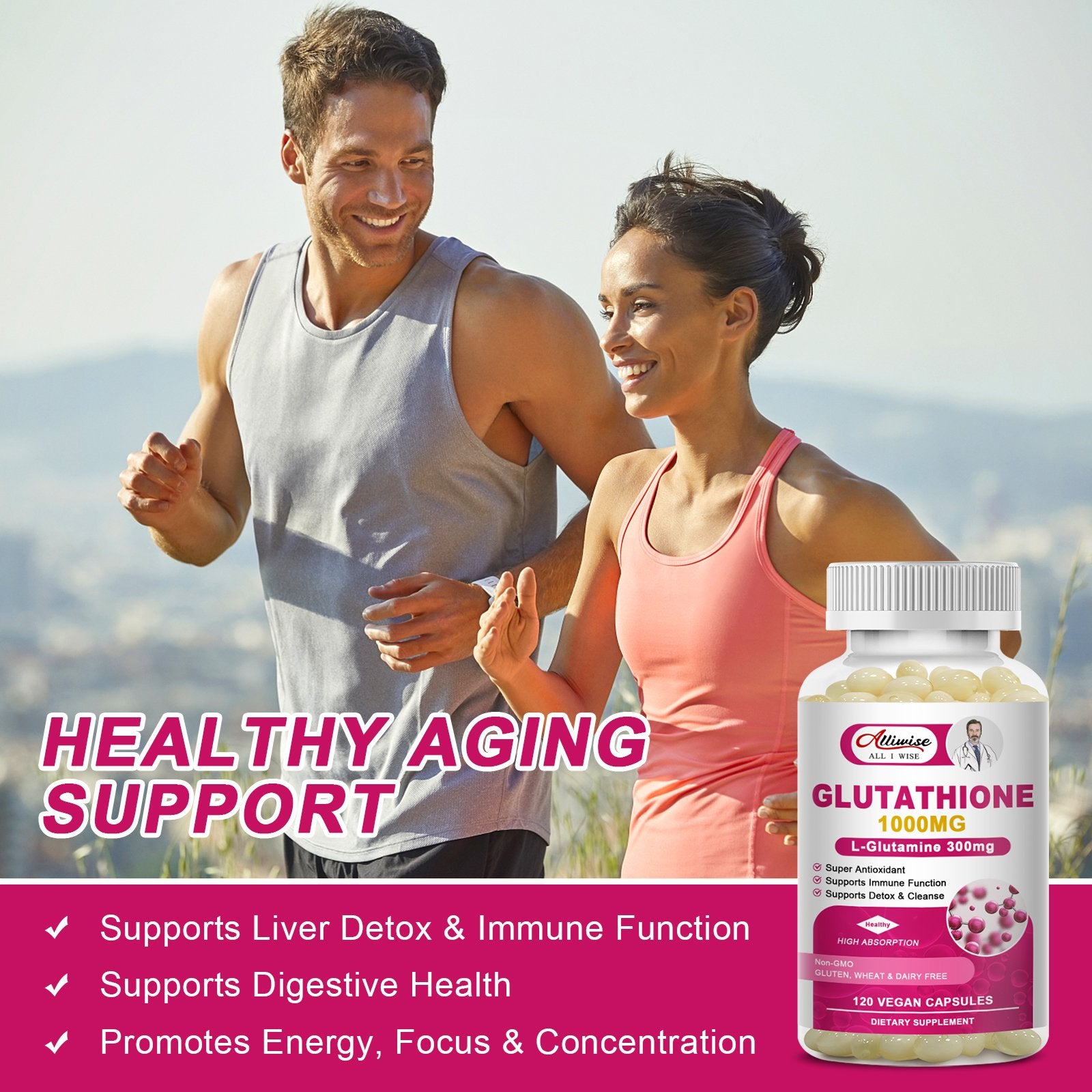 Alliwise Glutathione 1000mg Softgels Capsules L-Glutamine 300mg Alliwise Glutathione 1000mg Softgels Capsules L-Glutamine 300mg