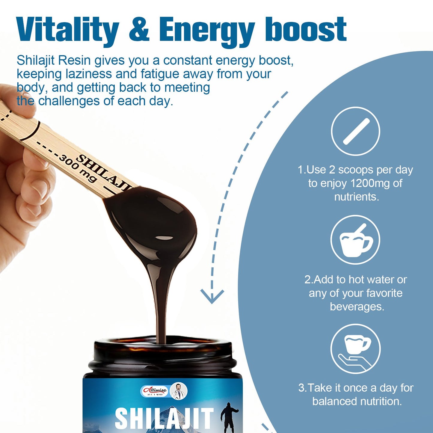 Alliwise 60g Original Shilajit Pure Himalayan Shilajit Resin with Fulvic Acid & 85+ Trace Minerals Complex for Energy & Immune Support