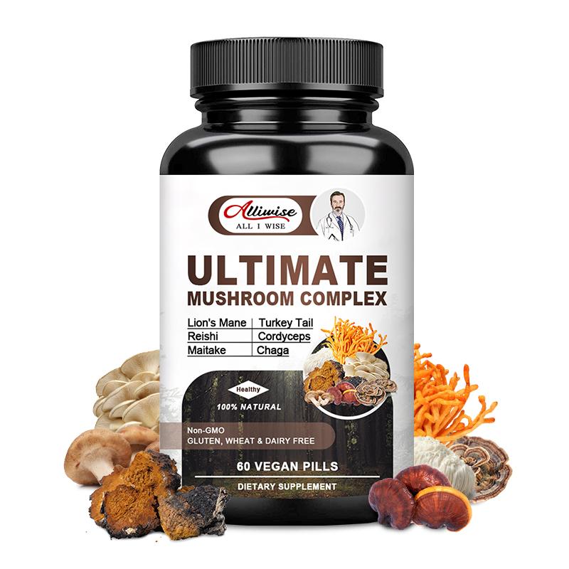 Alliwise Mushroom Complex Supplements For Brain Health Memory & Focus Support Energy Production & Immune System Health