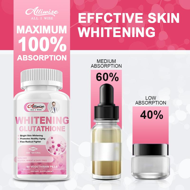 Alliwise Reduced Glutathione Whitening Pills with Vitamin C Antioxidant for Aging Defense, Immune System
