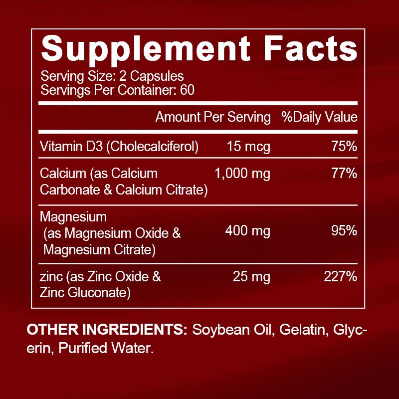 Calcium Magnesium Zinc with Vitamin D3 Capsules Supplement 120 Softgels