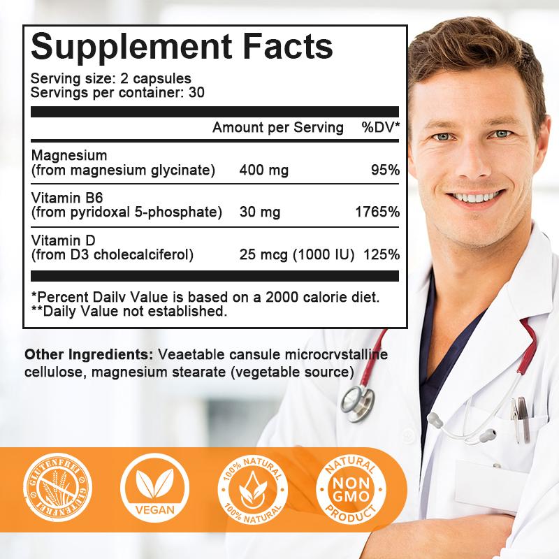 Daily Magnesium Glycinate with Vitamin B6 & D3 Gentle Support for Sleep, Mood, Muscle Comfort, and Whole-Body Wellness