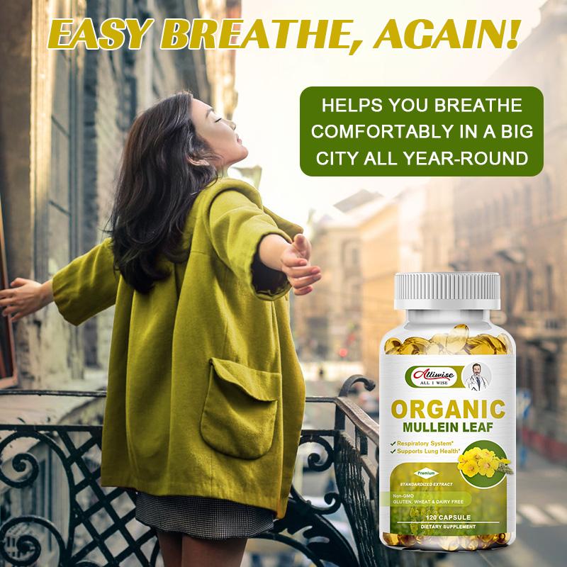 Lung Support Supplement - Mullein Capsules For Lung Cleanse And Detox  - Respiratory System & Mucus Clear - Herbal Support For Healthy Respiratory And Bronchial Function