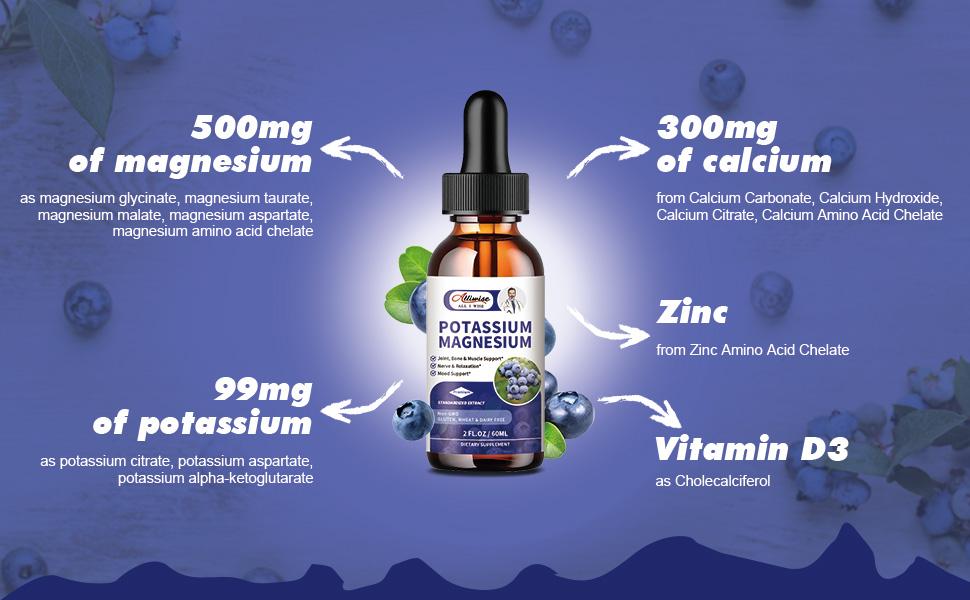 2 Pack Potassium Magnesium Supplement Liquid - High Absorption Calm Magnesium Complex 500mg & Potassium 99mg Plus Calcium, Vitamin D3, Zinc for Leg Cramps & Bone & Energy & Immune Support - 4 Fl oz