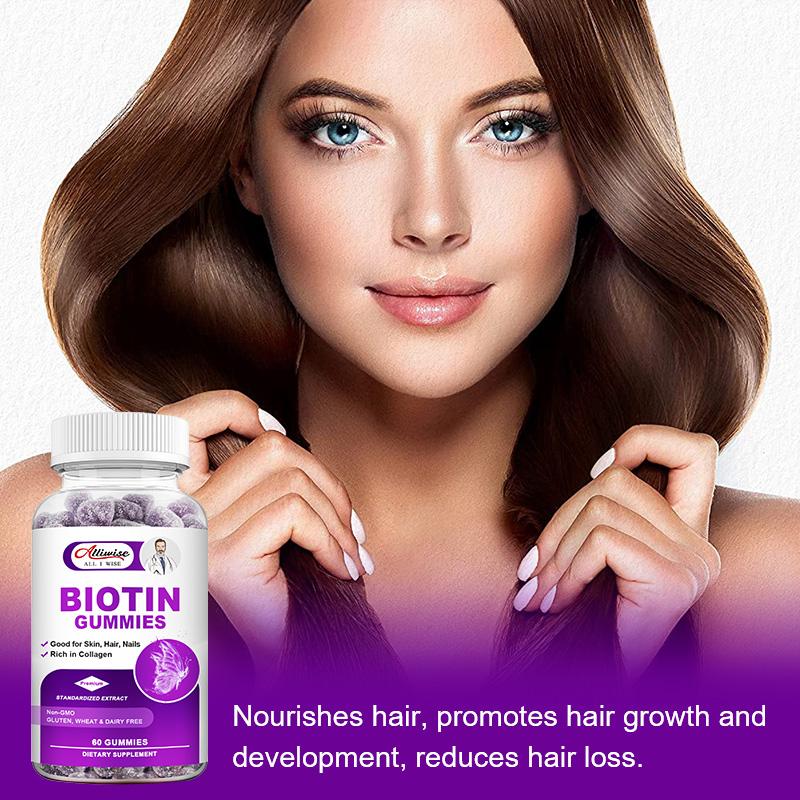 Alliwise Biotin & Collagen Gummies With Vitamin C For Anti Aging, Hair Growth, Skin, Strong Nails Beauty Support For Men & Women