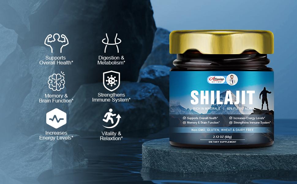 Alliwise 60g Original Shilajit Pure Himalayan Shilajit Resin with Fulvic Acid & 85+ Trace Minerals Complex for Energy & Immune Support