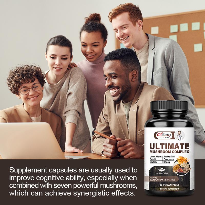 Alliwise Mushroom Complex Supplements For Brain Health Memory & Focus Support Energy Production & Immune System Health