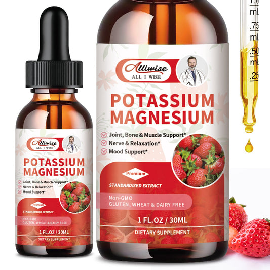 2 Pack Potassium Magnesium Supplement Liquid Drops Strawberry Flavor