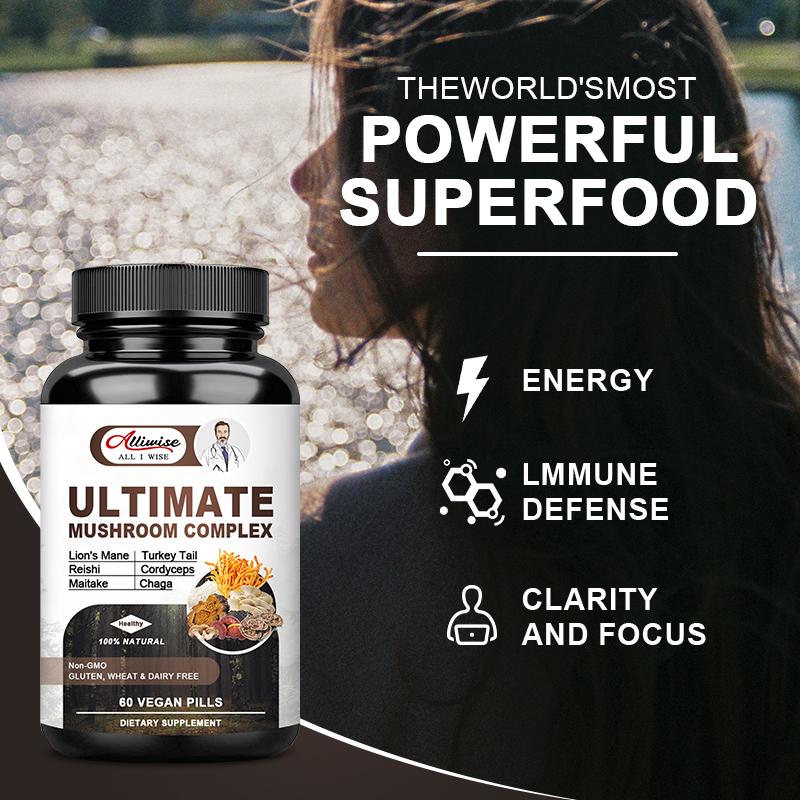 Alliwise Mushroom Complex Supplements For Brain Health Memory & Focus Support Energy Production & Immune System Health