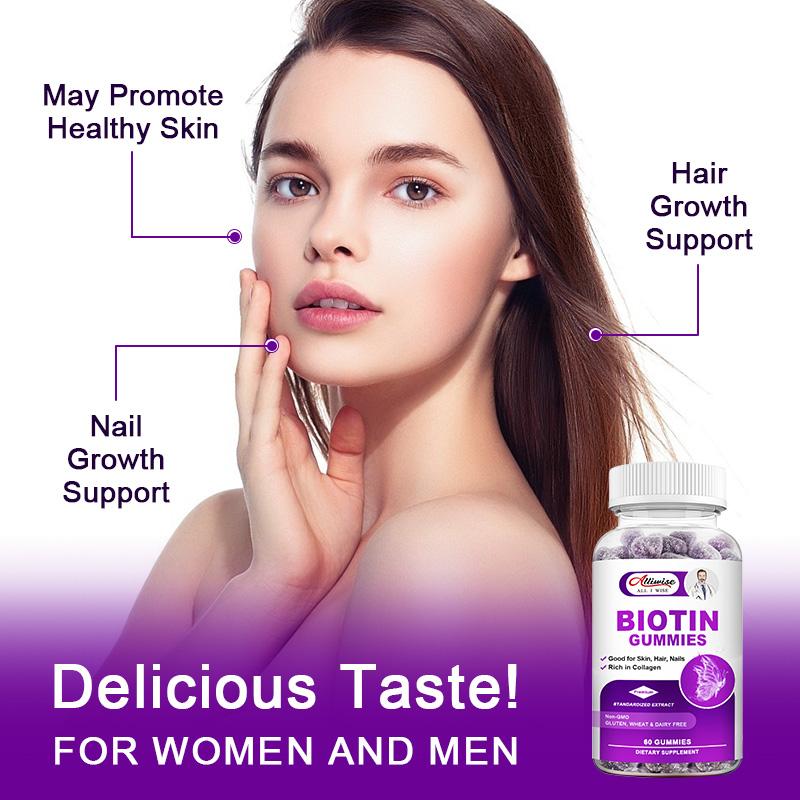 Alliwise Biotin & Collagen Gummies With Vitamin C For Anti Aging, Hair Growth, Skin, Strong Nails Beauty Support For Men & Women
