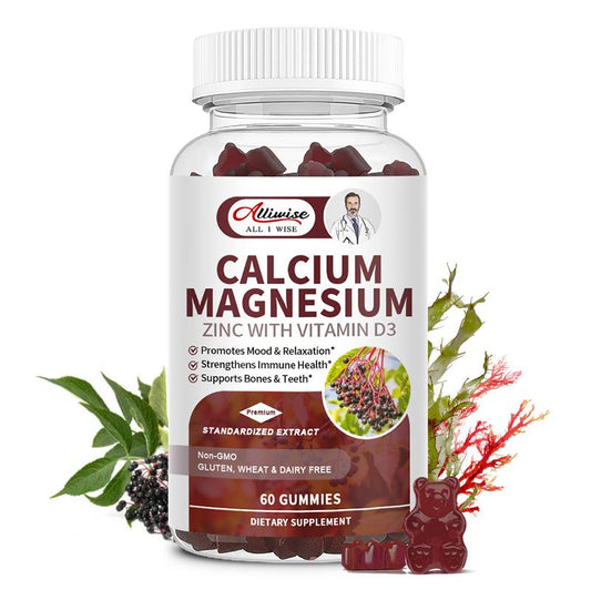 Alliwise Calcium Magnesium Zinc Gummies with Potassium Vitamin D3 for Bones, Muscles, Teeth, Calm Mood & Immunity Kids ＆ Adults