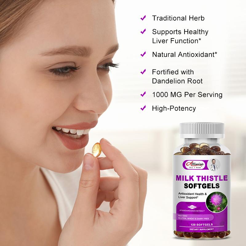 Milk Thistle Capsule 1000mg Silymarin Marianum Dandelion Root Liver Health Support, Antioxidant Support, Cleanse, Detox &amp; Pure Health
