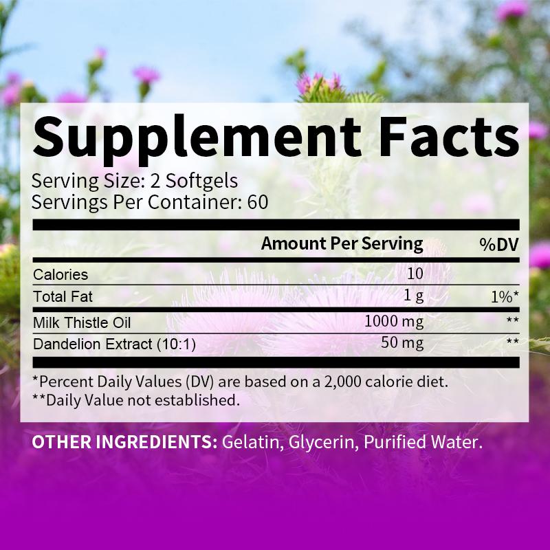 Milk Thistle Capsule 1000mg Silymarin Marianum Dandelion Root Liver Health Support, Antioxidant Support, Cleanse, Detox &amp; Pure Health