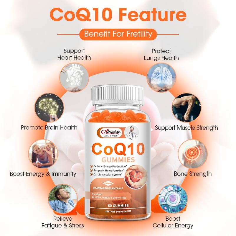 Alliwise Coq10 Supplement Coenzyme q10 Gummies for Heart Health, Energy, Antioxidants, Brain & Memory Health, Cognition & Cardiovascular
