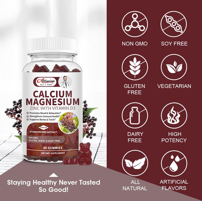 Alliwise Calcium Magnesium Zinc Gummies with Potassium & Vitamin D3