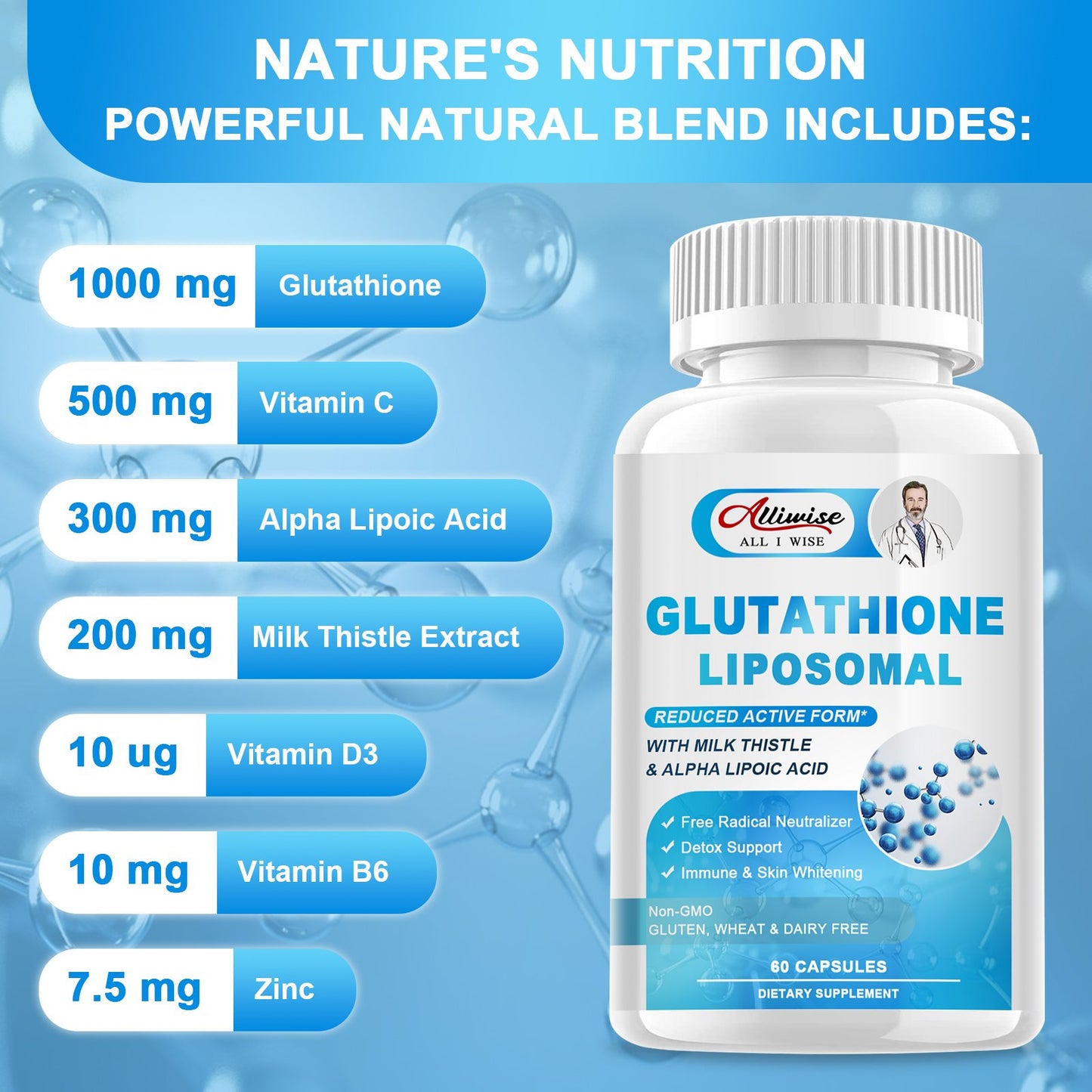 Alliwise Glutathione Liposomal Non-GMO Dietary Supplement