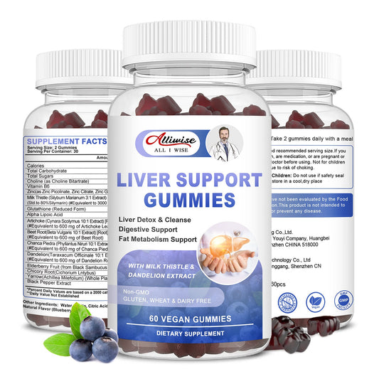 Alliwise Liver Support Gummies with Milk Thistle & Dandelion Extract, Silymarin Extract, Liver Cleanse Detox & Repair, Fat Metabolism Support, Digestive Support