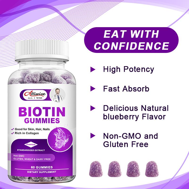 Alliwise Biotin & Collagen Gummies With Vitamin C For Anti Aging, Hair Growth, Skin, Strong Nails Beauty Support For Men & Women