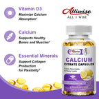 Calcium Citrate Capsule with Vitamin D - Calcium Citrate Supplement - Super Absorbable Bone Health & Muscle Function - 120 Capsules