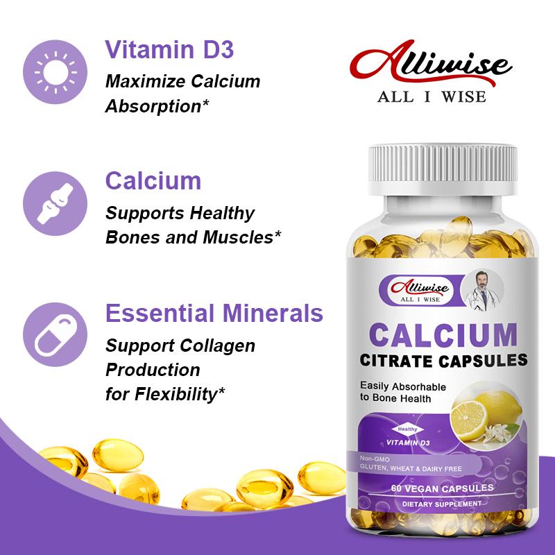 Calcium Citrate Capsule with Vitamin D - Calcium Citrate Supplement - Super Absorbable Bone Health & Muscle Function - 120 Capsules