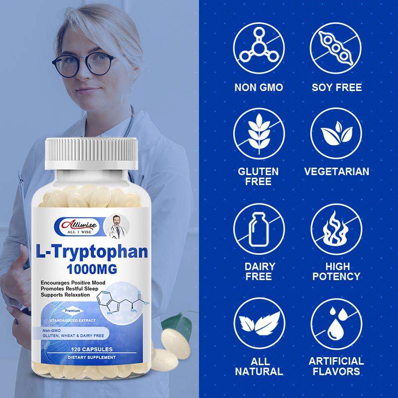 Alliwise L Tryptophan 1000mg Nighttime Formula for Restful Sleep & Relaxation Supports Feelings of Well Being and Healthy Circulation