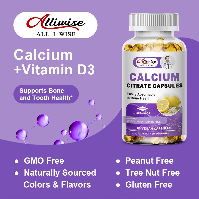 Calcium Citrate Capsule with Vitamin D - Calcium Citrate Supplement - Super Absorbable Bone Health & Muscle Function - 120 Capsules