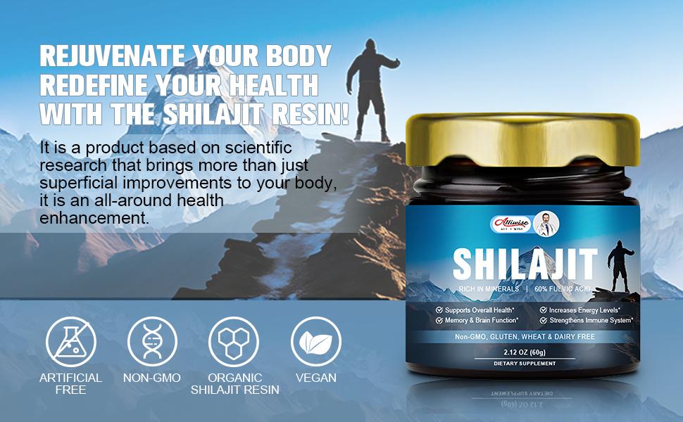 Alliwise 60g Original Shilajit Pure Himalayan Shilajit Resin with Fulvic Acid & 85+ Trace Minerals Complex for Energy & Immune Support