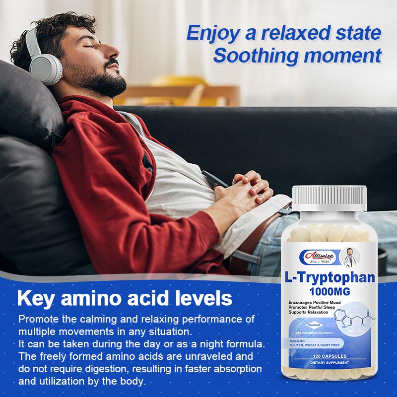 Alliwise L Tryptophan 1000mg Nighttime Formula for Restful Sleep & Relaxation Supports Feelings of Well Being and Healthy Circulation