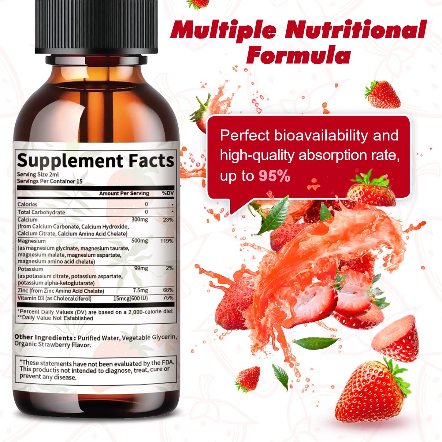 2 Pack Potassium Magnesium Supplement Liquid Drops Strawberry Flavor