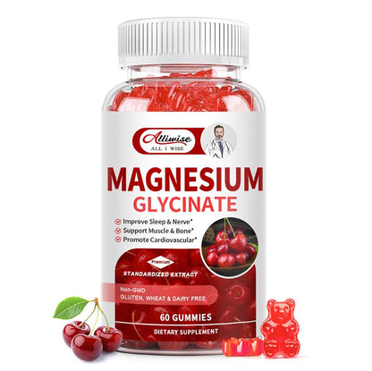 Alliwise Magnesium Glycinate Gummies 400MG - High Absorption Magnesium with B6 & D3 Chewable Magnesium Gummies for Adults Promote Sleep, Calm Mood and Digestion
