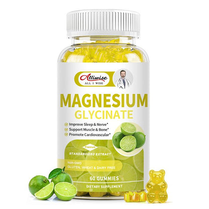 Alliwise Magnesium Glycinate Gummies 400MG - High Absorption Magnesium with B6 & D3 Chewable Magnesium Gummies for Adults Promote Sleep